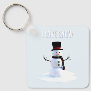Chaveiro Boneco de neve com chapéu e cachecol. Eu Amo Neve