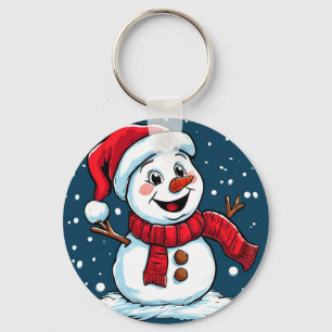 Chaveiro Boneco de Neve de Desenho Animado Festivo com Chap