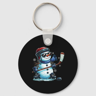 Chaveiro Boneco de Neve Engraçado Jogando Hóquei no Gelo Am