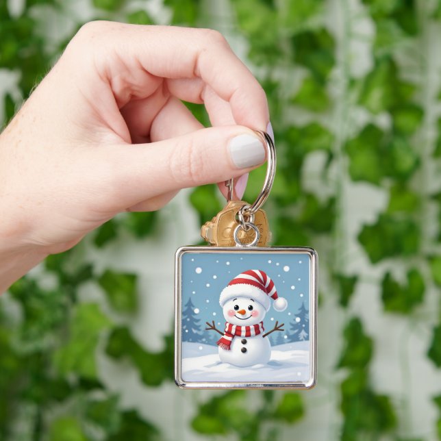 Chaveiro Boneco de neve fofo com cachecol e chapéu (Mão)