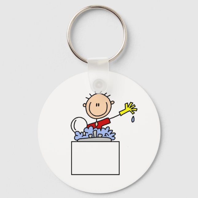 Chaveiro Boneco de Palito Lavando Louça (Frente)