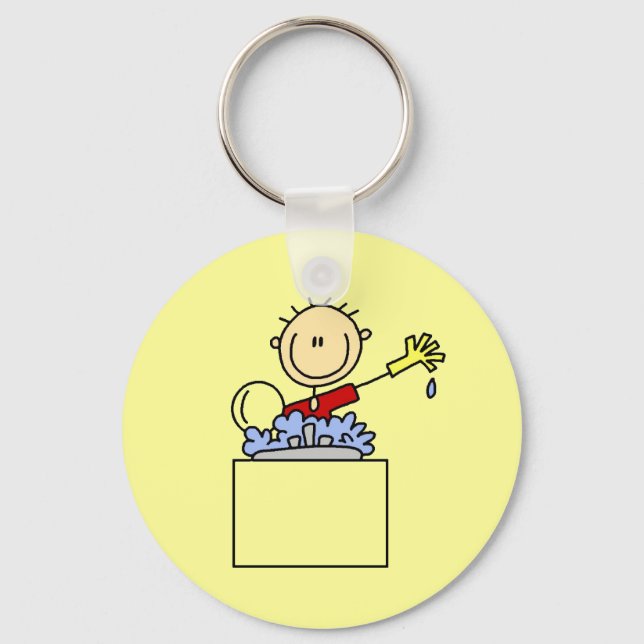 Chaveiro Boneco de Palito Lavando Louça (Frente)
