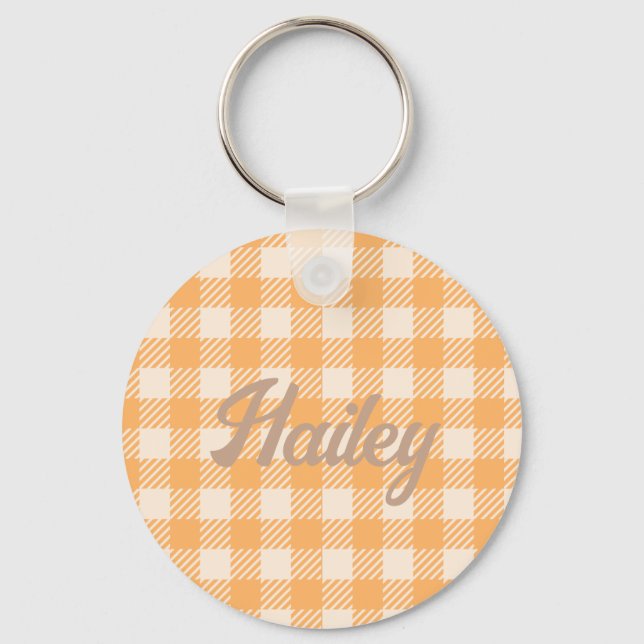 Chaveiro Bonita e engraçadinha gingham laranja com xadrez (Frente)