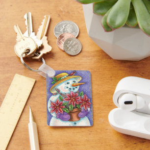 Chaveiro Bonita Garota de Natal Snowman com Poinsettia