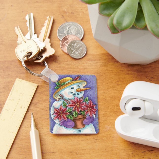 Chaveiro Bonita Garota de Natal Snowman com Poinsettia (Mesa)