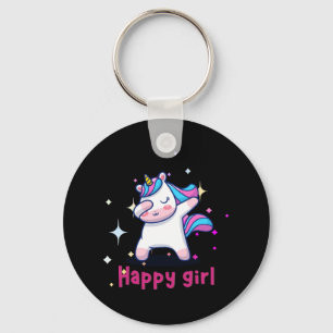 Chaveiro Bonita Kawaii Colorida Rainbow Unicorn Happy Girl