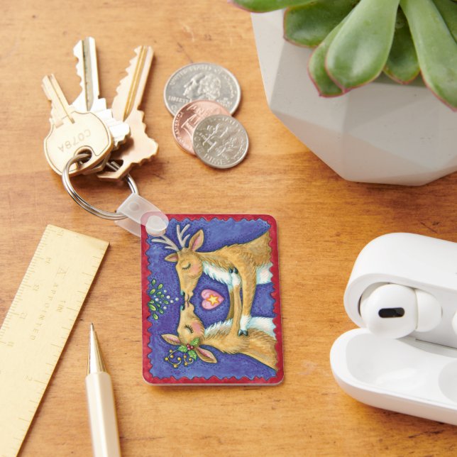 Chaveiro Bonita Reindeer de Natal, Romântico Beijo w Mistle (Mesa)