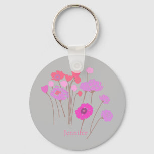 Chaveiro Bonito Cinza Floral Moderna