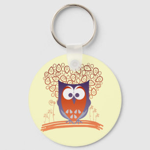 Chaveiro bonito lunático alaranjado roxo da coruj