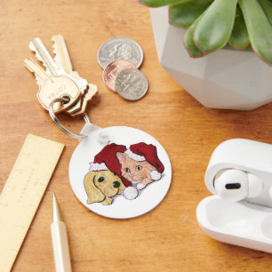 Chaveiro Bonito Natal Labrador Puppy e Orange Tabby