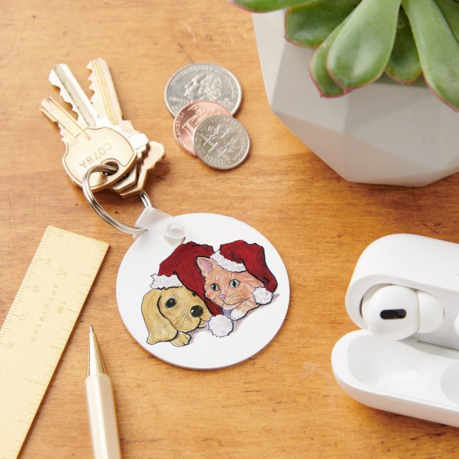 Chaveiro Bonito Natal Labrador Puppy e Orange Tabby (Mesa)