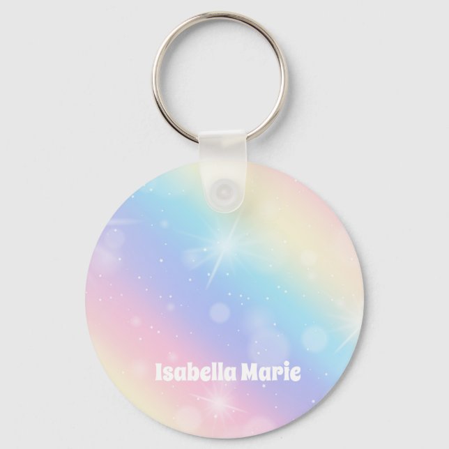 Chaveiro Bonito Pastel Rainbow Sparkle Girly Personalizado (Frente)