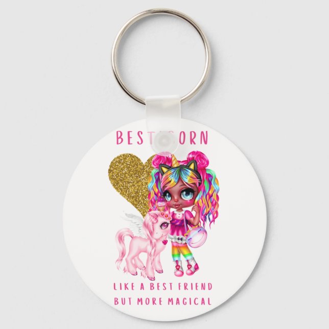 Chaveiro Bonito presente para meninas, magia Unicórnio rosa (Frente)