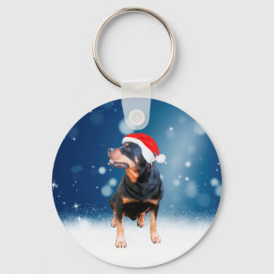 Chaveiro Bonito Rottweiler Cachorro Natal Santa Hat Estrela