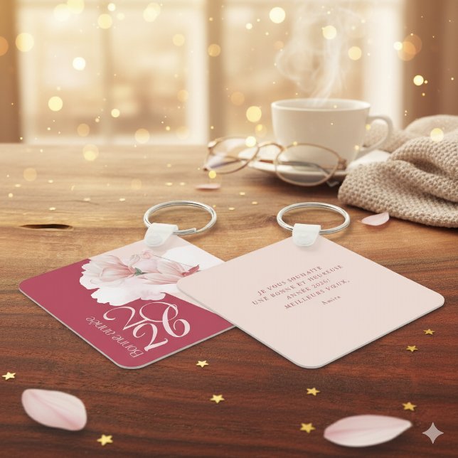 Chaveiro Bonne Année 2026 Personalized Floral Keychain (Criador carregado)