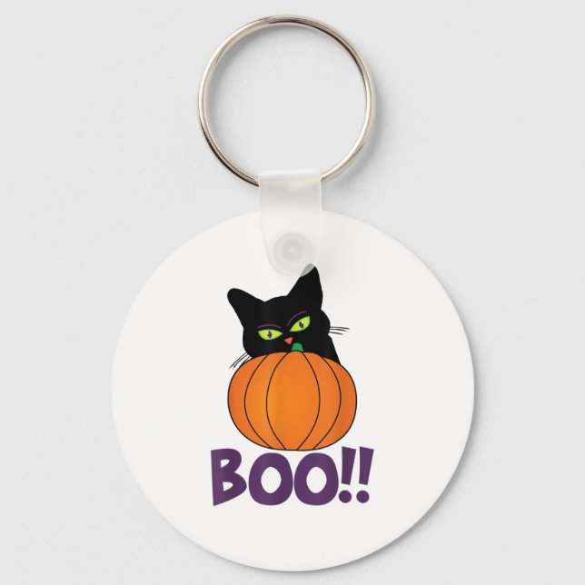 Chaveiro Boo Funny Jolly Cat Pumpkin Peeking Pumpkin parte  (Frente)