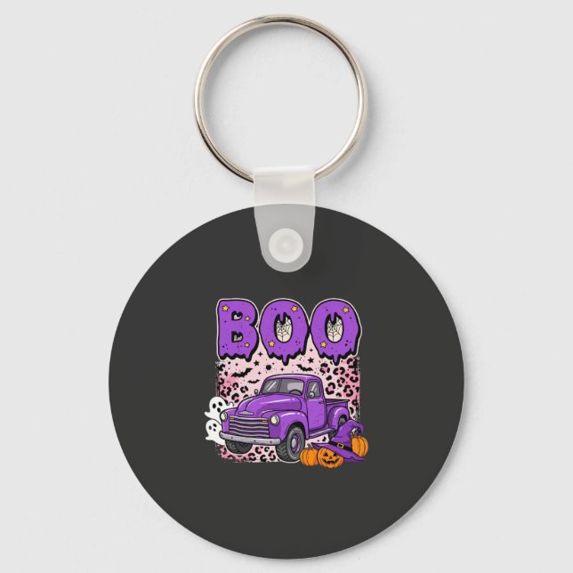 Chaveiro Boo Halloween Caminhão Roxo Fantasma e Abóboras De (Frente)