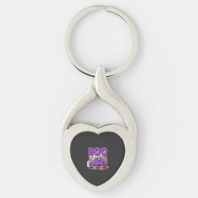 Chaveiro Boo Halloween Caminhão Roxo Fantasma e Abóboras De (Frente)