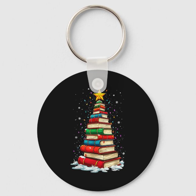 Chaveiro Book Christmas Tree Book Lover Teacher Librarian  (Frente)