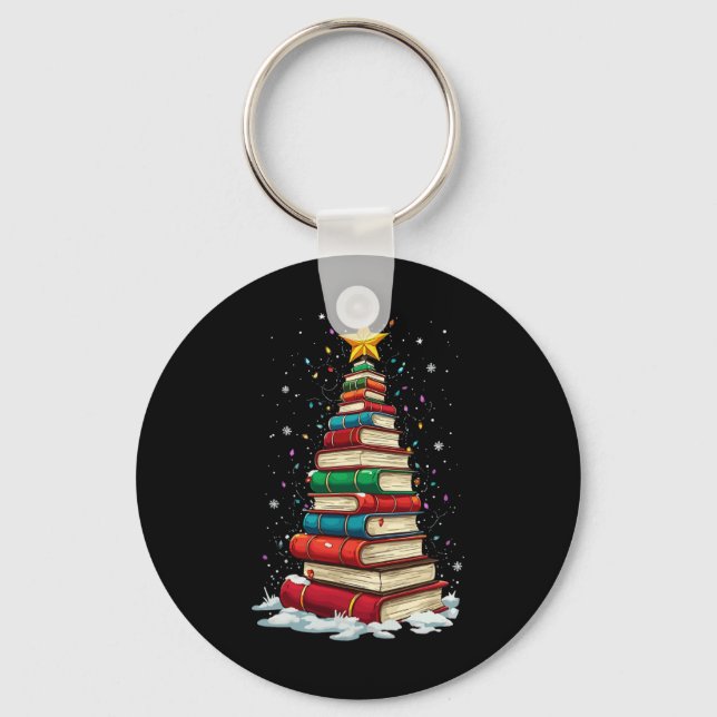 Chaveiro Book Christmas Tree Book Lover Teacher Librarian  (Frente)