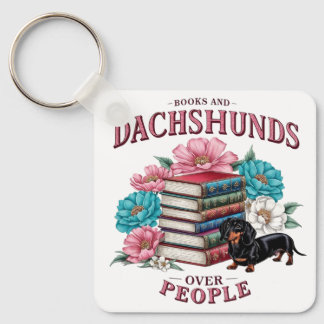 Chaveiro Books and Dachshunds Over People Floral Book Lover
