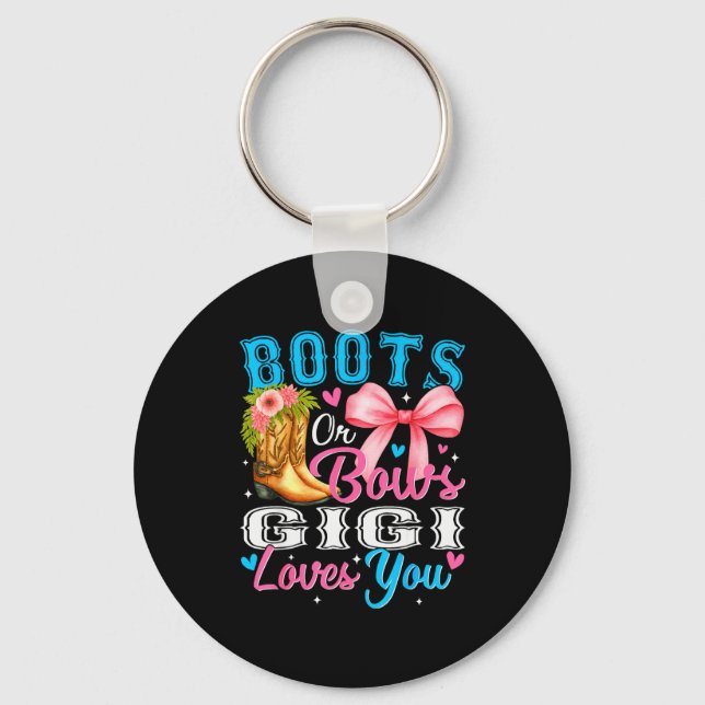 Chaveiro Boots Or Bows Gigi Loves You Gender Reveal Family  (Frente)