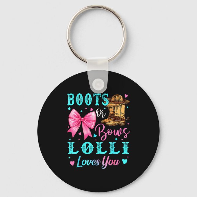 Chaveiro Boots Or Bows Lolli Loves You Gender Reveal Family (Frente)
