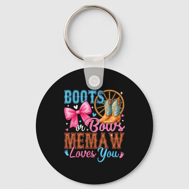 Chaveiro Boots Or Bows Memaw Loves You Gender Reveal Family (Frente)