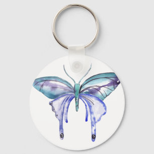 Chaveiro borboleta azul aqua roxa aquarela