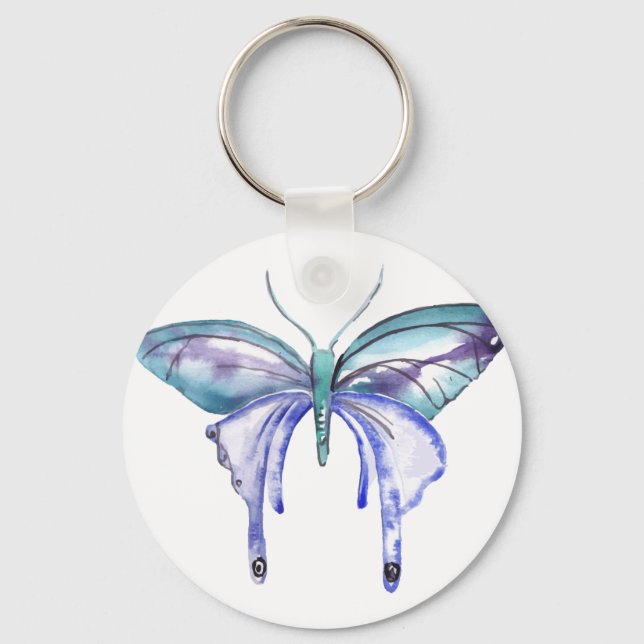 Chaveiro borboleta azul aqua roxa aquarela (Frente)