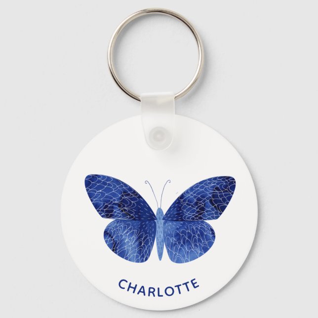 Chaveiro Borboleta Azul Aquarela Personalizada (Frente)