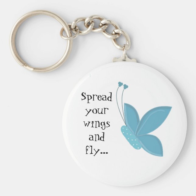 Chaveiro Borboleta Azul com Dizendo (Frente)