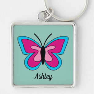 Chaveiro Borboleta Azul Magenta Rosa   Adicionar nome