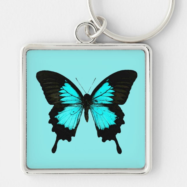 Chaveiro Borboleta - azul-turquesa e preto (Frente)