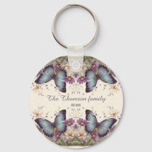 Chaveiro Borboleta Azul Vintage e Floral para Família