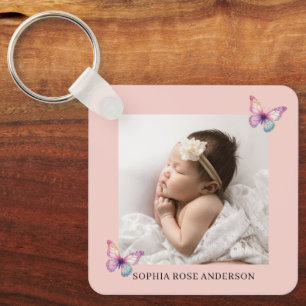 Chaveiro Borboleta Bebê Nova Duas Fotos Rosa Personalizado