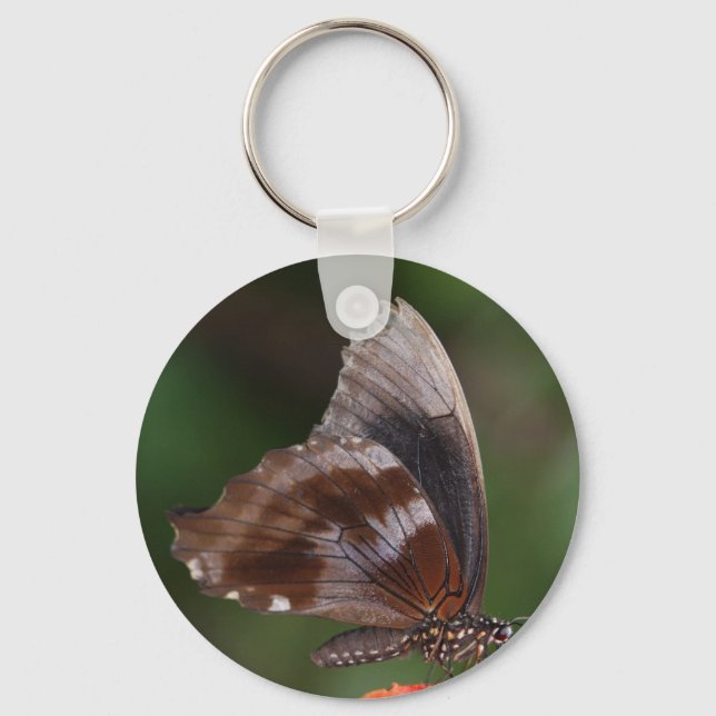 Chaveiro Borboleta branca e marrom na flor vermelha (Frente)