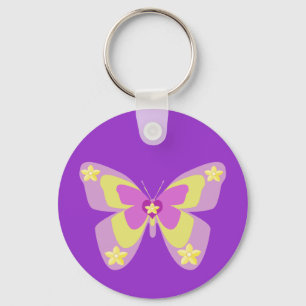 Chaveiro Borboleta cor-de-rosa & amarela com flores