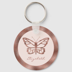 Chaveiro Borboleta de aparência rosa Dourada no pino e nome
