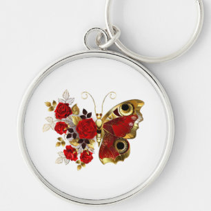 Chaveiro Borboleta de flor vermelha com rosas vermelhas
