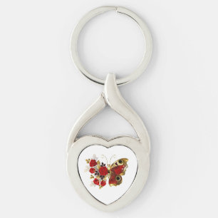 Chaveiro Borboleta de flor vermelha com rosas vermelhas