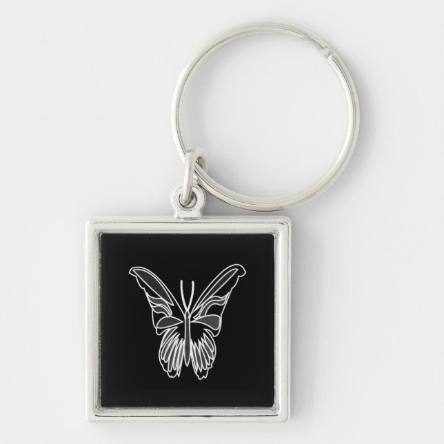 Chaveiro Borboleta de Lua Preta e Branca (Frente)