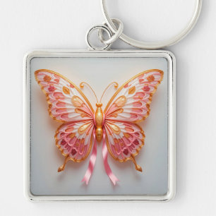 Chaveiro Borboleta de papel rendilhado com detalhes cor-de-