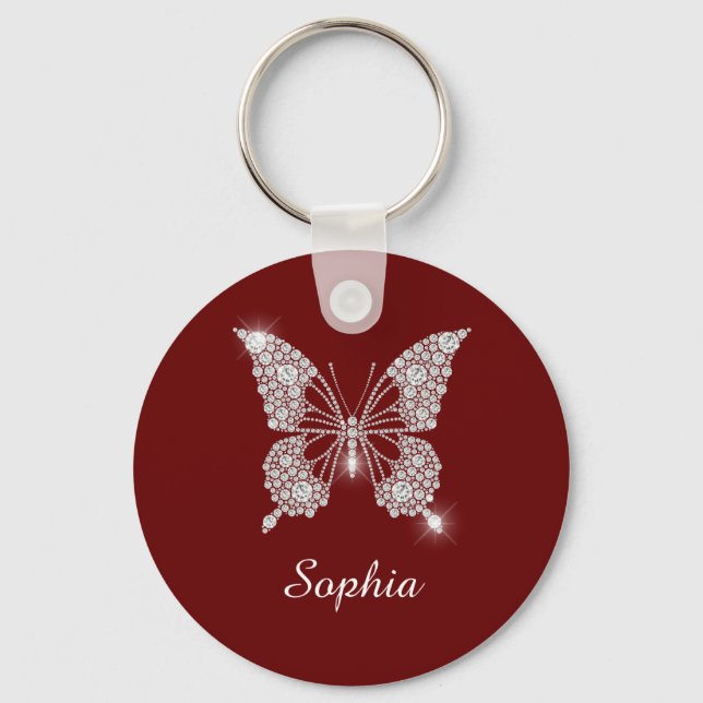 Chaveiro Borboleta Diamante Branca, Nome do Script DIY, Ver (Frente)