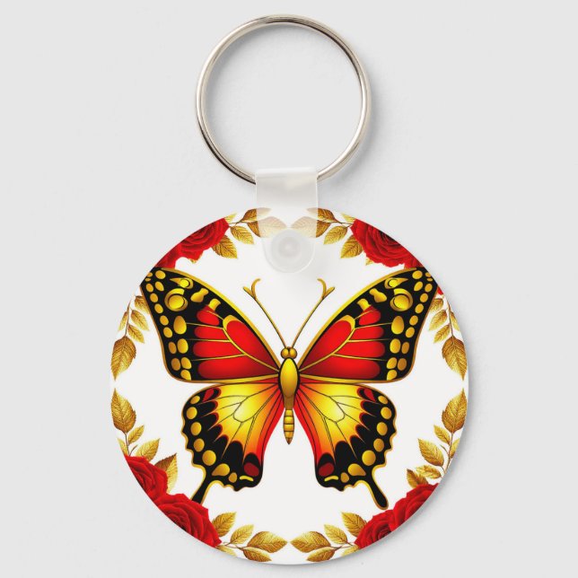 Chaveiro Borboleta Dourada Com Rosas Para Estilo Diário 🦋 (Frente)