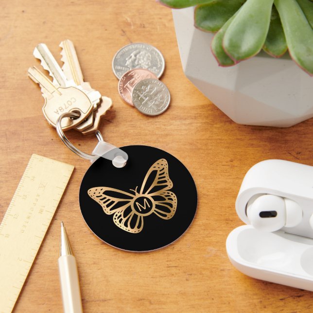 Chaveiro Borboleta Dourada Monograma Personalizado (Mesa)