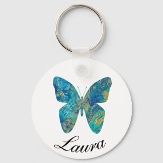 Chaveiro Borboleta Dourada personalizada e azul-