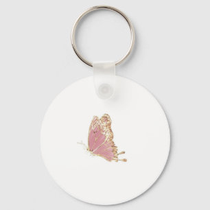 Chaveiro Borboleta Estética em Dourado Rosa Brilhante