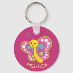 Chaveiro Borboleta Feliz e Gelada Personalizada, Rosa