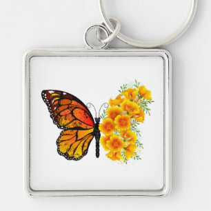 Chaveiro Borboleta Flor com Papagaio Amarelo da Califórnia